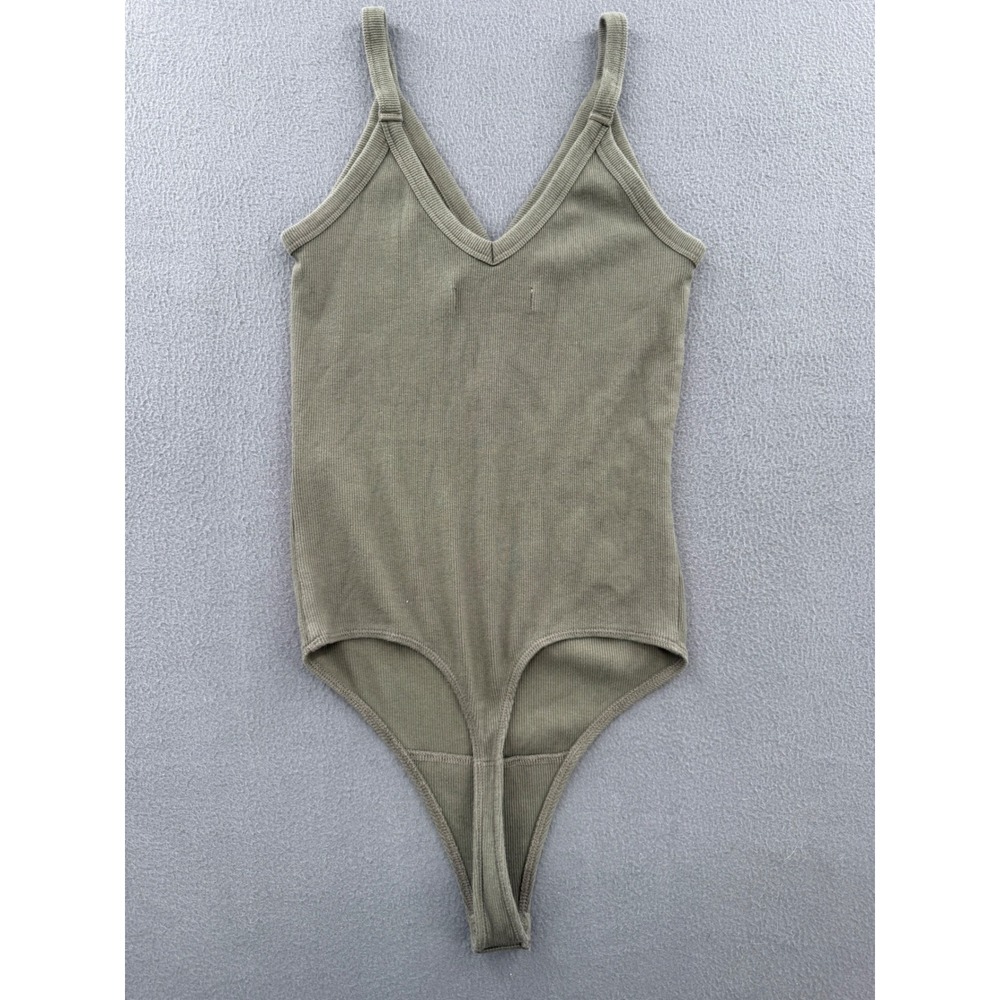 Abercrombie Henley Ribbed Thong Bodysuit S Olive Green Sleeveless V-Neck Boho - Picture 12 of 12